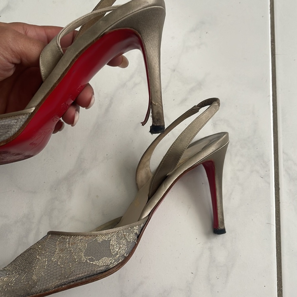 Authentic Christian Louboutin | Size 37 EU / Size 7 US | Silver Lace Slingback - Picture 11 of 11